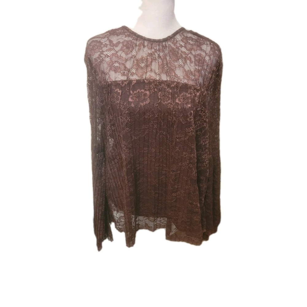 MOON RIVER Copper/ Chocolate lace boho bell sleeve top small